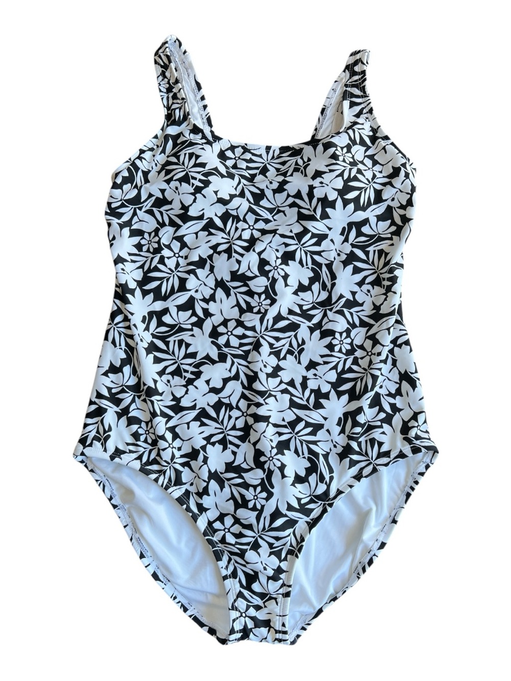 Lands' End Black and White Floral One-Piece Swimsuit